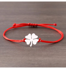 Браслет червона нитка срібний чотирилистий конюшина на велику удачу ручна робота