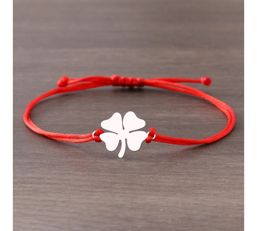 Браслет червона нитка срібний чотирилистий конюшина на велику удачу ручна робота