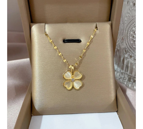 Золота підвіска Клевер Чотирилистий із фіанітом для великого багатства та великої удачі