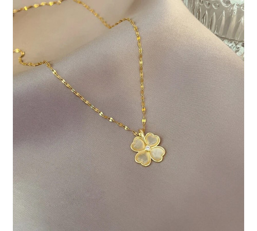 Золота підвіска Клевер Чотирилистий із фіанітом для великого багатства та великої удачі