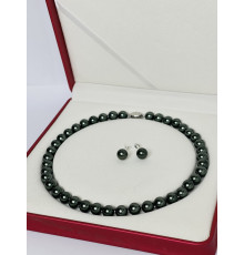 Перлове намисто з морських перлів із зеленим відливом Akoya Малайзія Клас AAA із сережками