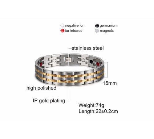 Турмаліновий браслет Біомагінтний із Титаном, Германієм і Біофотонами ІЧ 5в1