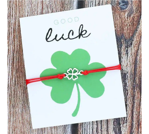 Браслет щасливого Чотирилистного конюшини на удачу на червоній нитці