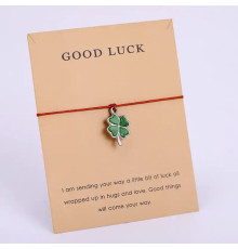 Браслет щасливого Зеленого Чотирилистного конюшини на удачу на червоній нитці