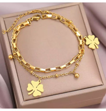 Золотий браслет широкий Чотирилистий Клевер на удачу