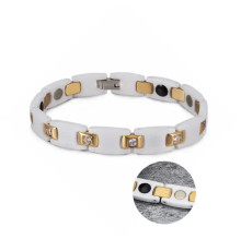 Турмаліновий білий браслет із германієм і магнітами та з камінням циркону 5в1