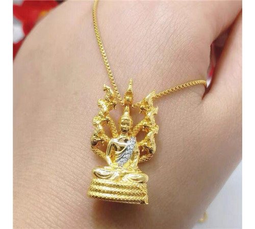 Золота підвіска Будда Медицини для захисту від перешкод для здоров'я й багатства з драконами
