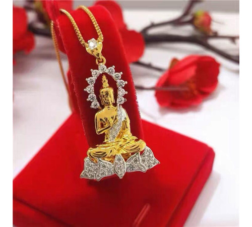 Золота підвіска Будда Медицини з фіанітами дарує здоров'я, зцілення на фізичному, фінансовому рівні