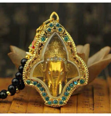 Золота ексклюзивна підвіска Ганеша для бізнесу, торгівлі, достатку, добробуту та мудрості з оніксом