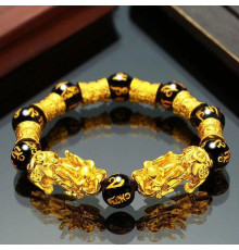 Браслет Пі Яо з оніксу із сакральними мантрами «Ом Мані Падме Хум» для подвійного багатства та довголіття