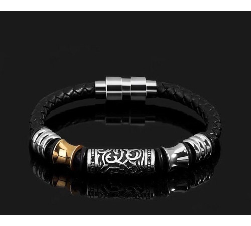 Срібний Тибетський браслет для приваблення достатку, здоров'я та захист від сочка з магнітами чорний 18 см.