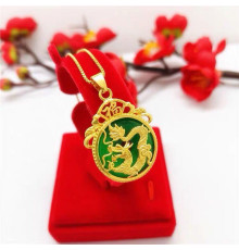 Золота підвіска Чарівний Дракон із нефритом для достатку, удачі, щастя, багатство та здоров'я