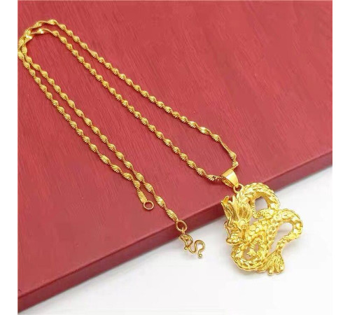 Золота підвіска Дракон на чорному шнурку для багатства та процвітання, захист і здійснення бажань