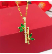 Золота підвіска Бамбук із зеленим смарагдом і фіанітами для довголіття, процвітання та удачу росту