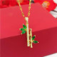 Золота підвіска Бамбук із зеленим смарагдом і фіанітами для довголіття, процвітання та удачу росту