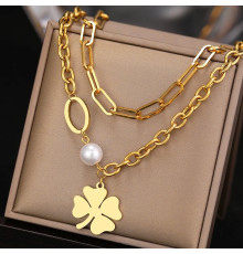 Золота підвіска Чокер Чотирилистий конюшина з перлиною на удачу та здоров'я