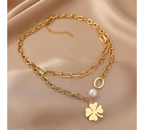 Золота підвіска Чокер Чотирилистий конюшина з перлиною на удачу та здоров'я