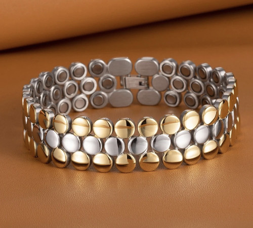 Турмаліновий магнітний браслет для здоров'я, нормалізація тиску та імунітет 4в1 позолота 18 каратів