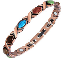 Турмаліновий Мідний Браслет Лілія самоцвіт із натуральними каменями та магнітами для здоров'я, гармонії та захисту