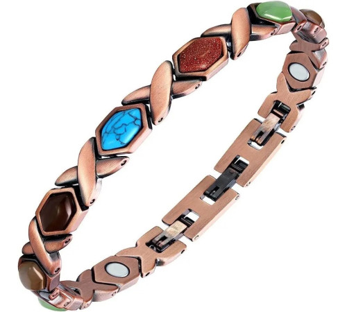 Турмаліновий Мідний Браслет Лілія самоцвіт із натуральними каменями та магнітами для здоров'я, гармонії та захисту