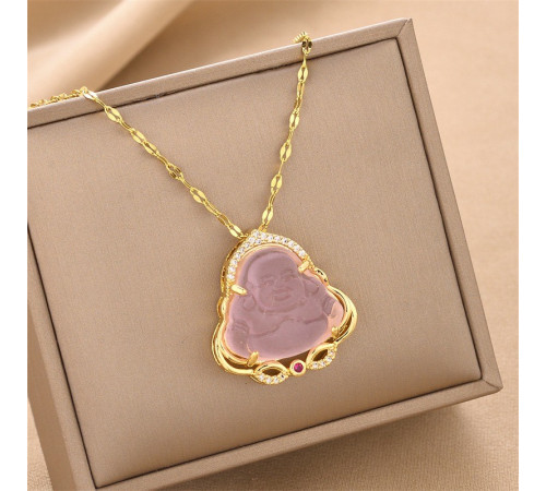 Золота підвіска Хотей бог багатства з рожевим турмаліном, символ веселощів і достатку Swarovski