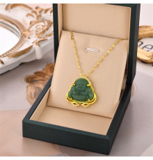 Золота підвіска Хотей бог багатства із зеленим турмаліном, символ веселощів і достатку Swarovski