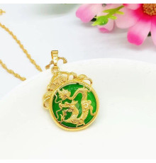 Золота підвіска Чарівний Дракон із зеленим турмаліном для достатку, удачі, щастя, багатство та здоров'я