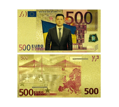 Позолочена Купюра 500 Євро Президент Зеленський для приваблення Удачі та Багатства 24 каратів