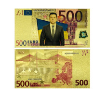 Золота Купюра 500 Євро Президент Зеленський для приваблення Удачі та Багатства 24 каратів