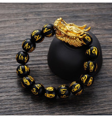 Браслет Дракон із захисною мантрою з Чорного Агата для Здоров'я, Захисти та Багатство з Сінгапуру на 9 період