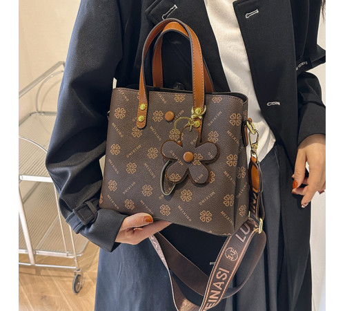 Брендова сумка з Чотирилисним Клевером і Брелоком Удачі для приваблення грошей коричневий колір