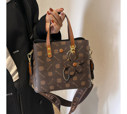 Брендова сумка з Чотирилисним Клевером і Брелоком Удачі для приваблення грошей коричневий колір