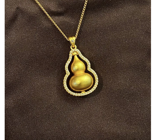 Золота Підвіска Гарбуз Ву Лу з фіанітами для гарного Здоров'я та Ісцелення, Велика Удача в 9 періоді