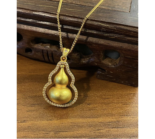 Золота Підвіска Гарбуз Ву Лу з фіанітами для гарного Здоров'я та Ісцелення, Велика Удача в 9 періоді