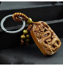 Брелок Дракон Дерев'яний для достатку, удачі, захисту та здоров'я із сакральною мантрою та символом Успіху