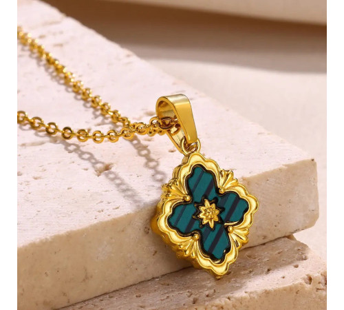 Позолочена підвіска Чотирилиста конюшина з Зеленим Малахітом для великих грошей і удачі 9 період