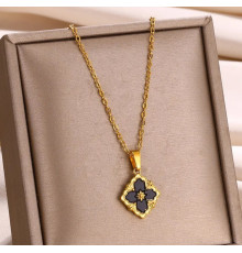 Золота підвіска Чотирилиста конюшина з чорним Агатом для великих грошей і удачі 9 період