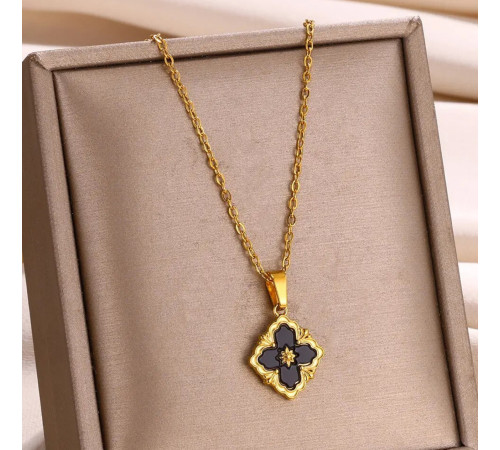 Золота підвіска Чотирилиста конюшина з чорним Агатом для великих грошей і удачі 9 період