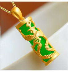 Золота підвіска Фенікс із зеленим нефритом символ успіху, щастя, слави, популярності, мудрості