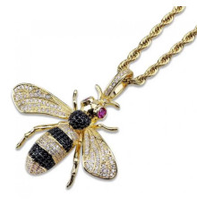 Золота підвіска Бджола з фіанітами та цирконієм на ланцюжку підвищує рівень особистої енергії, ріст грошей