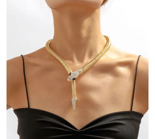 Золота Підвіска Змія з фіанітами та магнітами для Здоров'я, Багатства, удачі та здійснення Жела