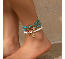 Вінтажний Малазійський кораловий із бірюзою браслет-ланцюжок на ногу морська Зірка та Мушля для удачі