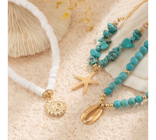 Вінтажний Малазійський кораловий із бірюзою браслет-ланцюжок на ногу морська Зірка та Мушля для удачі