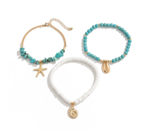 Вінтажний Малазійський кораловий із бірюзою браслет-ланцюжок на ногу морська Зірка та Мушля для удачі