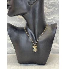 Золота підвіска Кролик із натуральним каменем котяче око підсилює вібрації любові та щастя