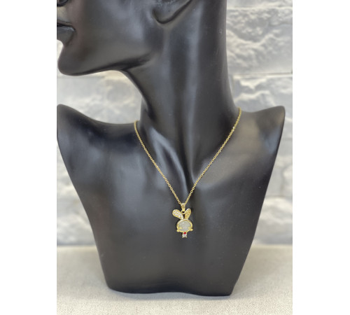 Золота підвіска Кролик із натуральним каменем котяче око підсилює вібрації любові та щастя