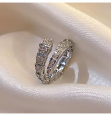 Срібна Каблучка Сакральна Змія з Фіанітами для Здоров'я, Багатства та Великої удачі