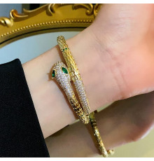 Золотий Браслет Змія зі смарагдом і фіанітами для удачі, Захисти, Здоров'я та здійснення Желань на 20 років