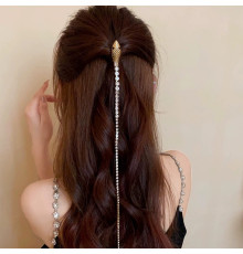 Золота сакральна талісман шпилька ланцюжок для волосся Змія з Фіанітами та Смарагдом для Багатства, Здоров'я та У