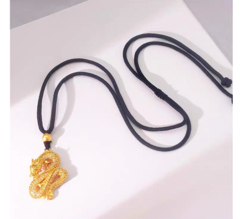 Золота підвіска Дракон на чорному шнурку для багатства та процвітання, захист і здійснення бажань